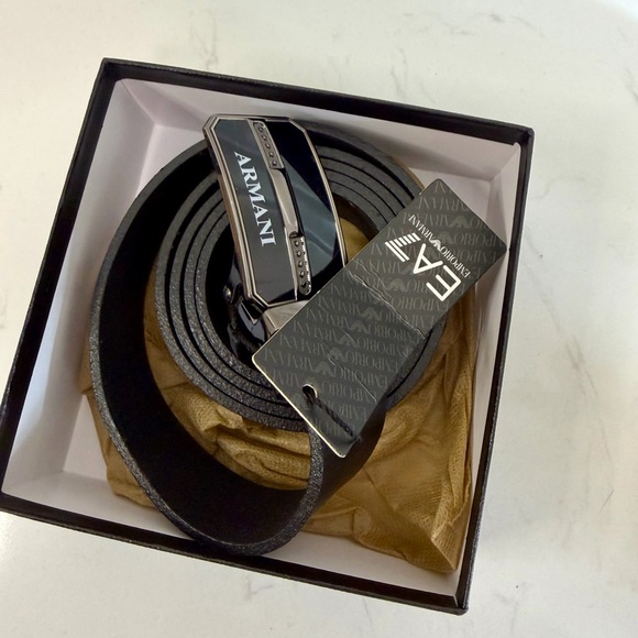 🖤 Emporio Armani Men’s 100% Genuine Leather Black BeltNWTLuxury 🖤